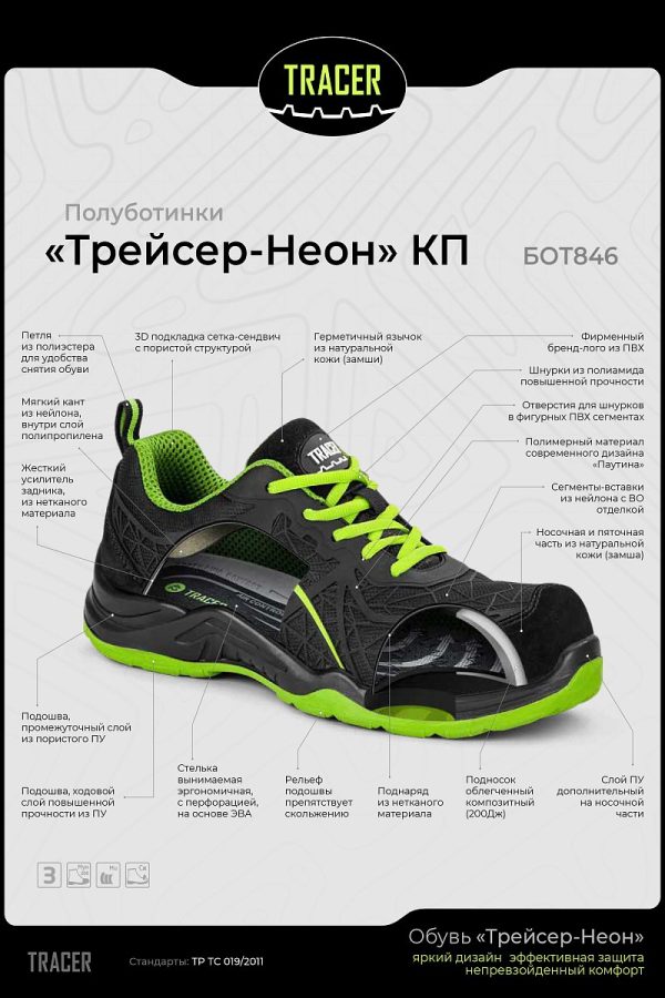 Полуботинки рабочие летние/демисезонные "Трейсер-Неон" с КП цвет черный